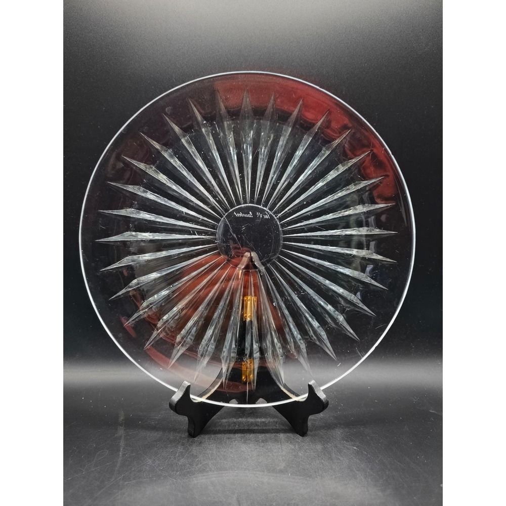 Val St Lambert Crystal Sunburst Plate Signed Belgian Lead Crystal Round 12"